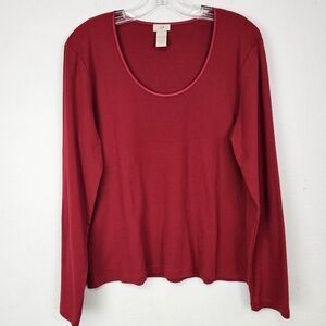 J. Jill Top Red Cotton Knit Satin Trim Neckline Sz L Closet Basic Holiday Casual